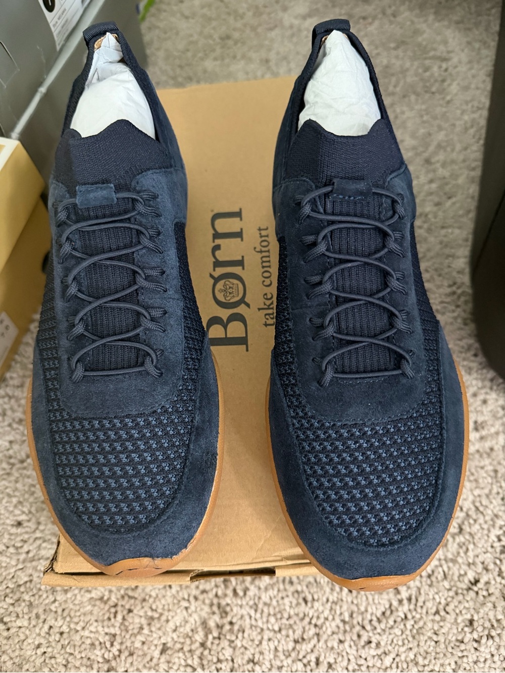 Born Knit & Suede Sneaker in Navy with Gum Outsole